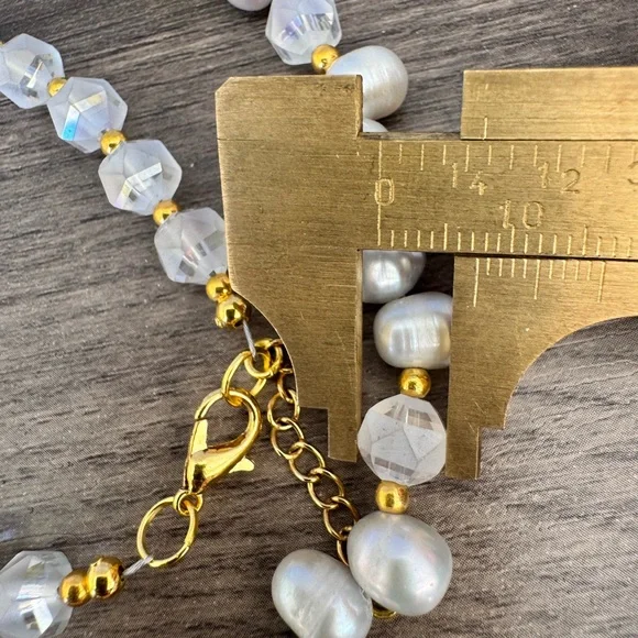 Handmade Freshwater Pearl and AB Glass Necklace and Bracelet Set - Picture 7 of 11